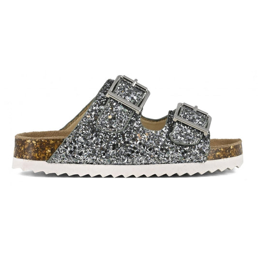 Sandalo glitter con fibbie metallo