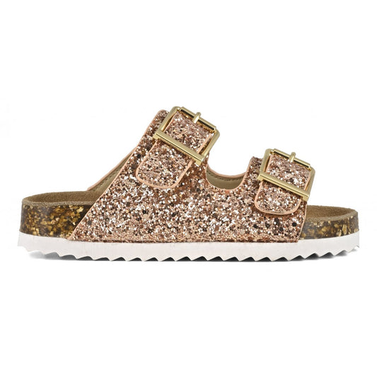 Sandalo glitter con fibbie metallo